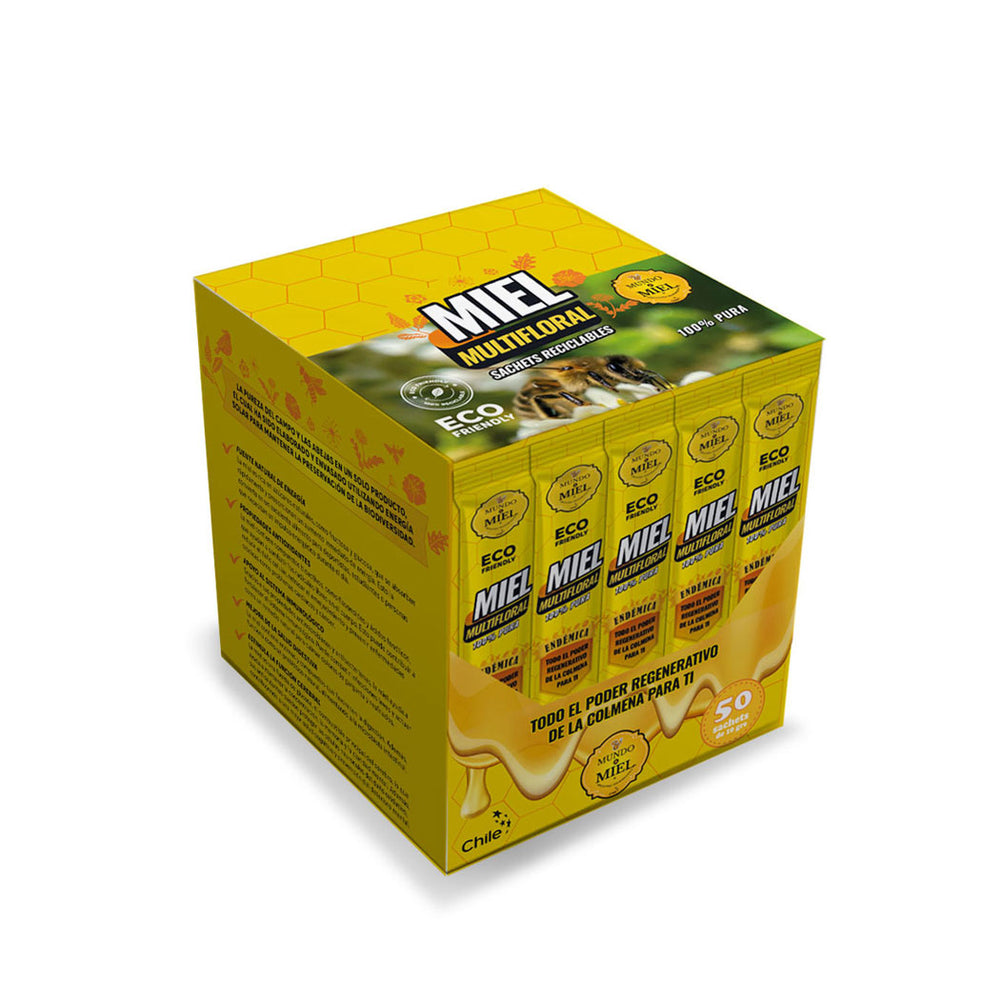 DISPLAY 50 SACHETS MIEL ENDEMICA ENVASE RECICLABLE